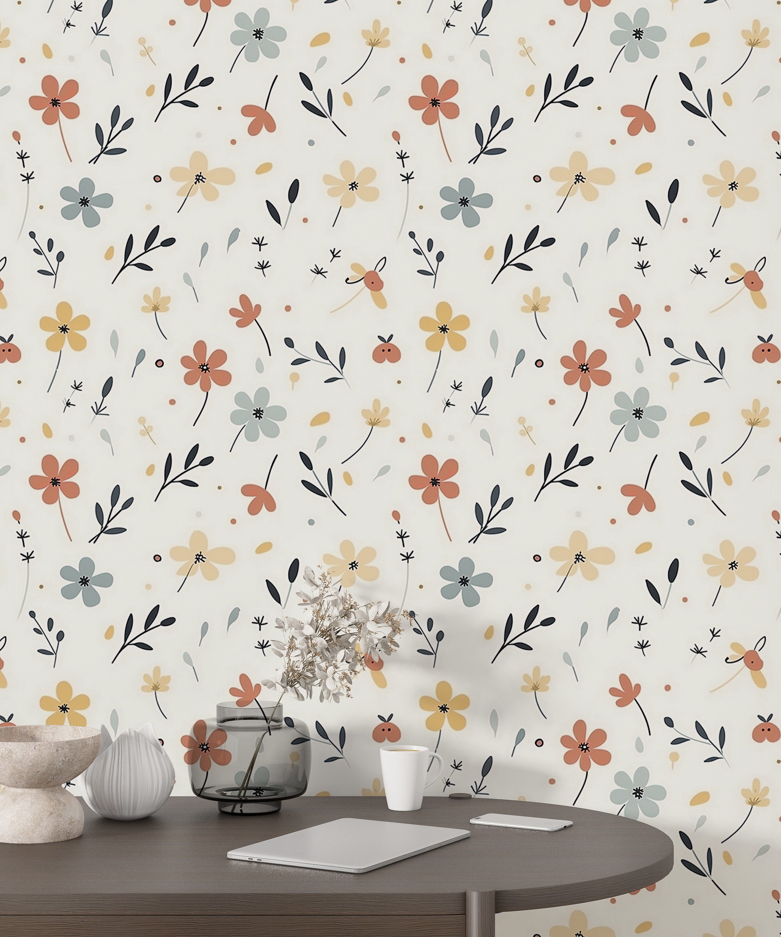 Elegant Removable Floral Pattern Wallpaper