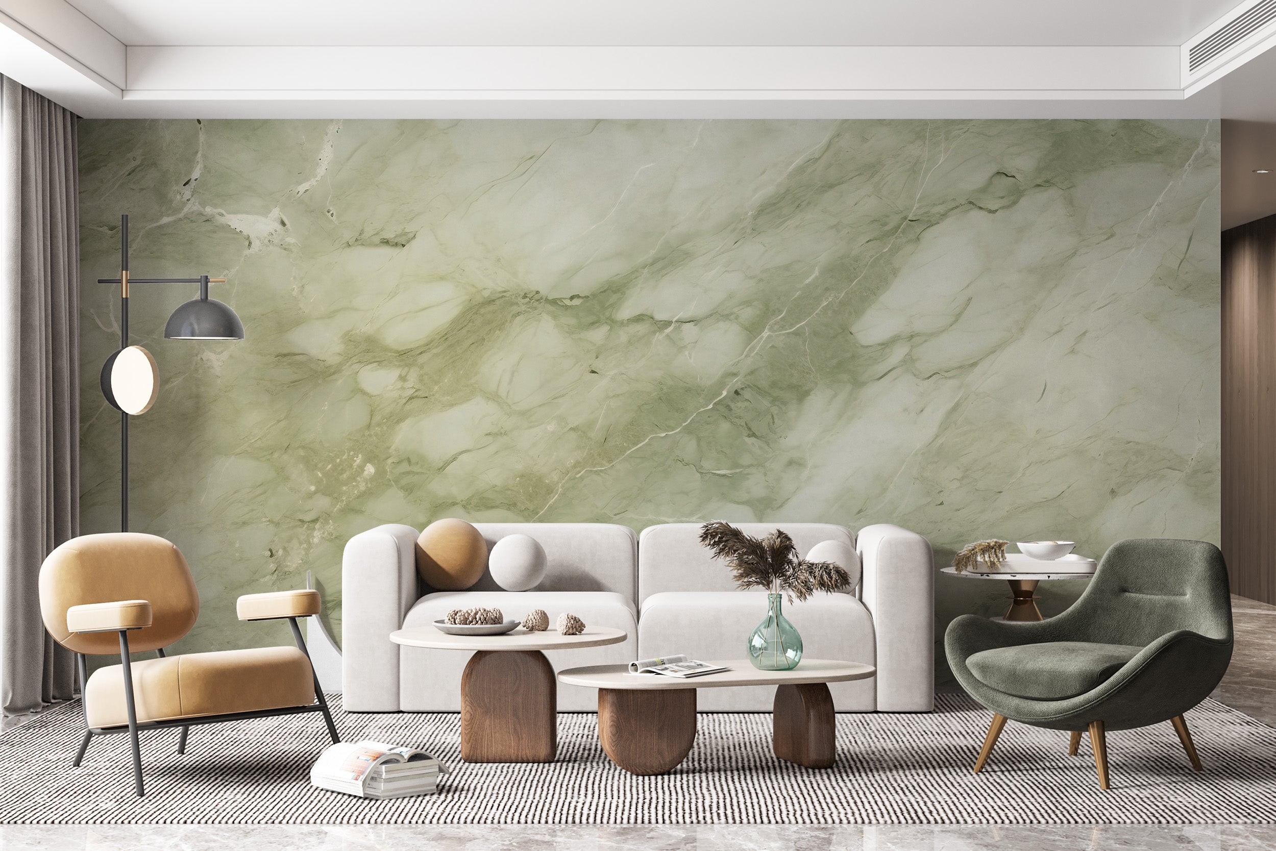 Soothing Green Marble Wall Decal in Room Setting