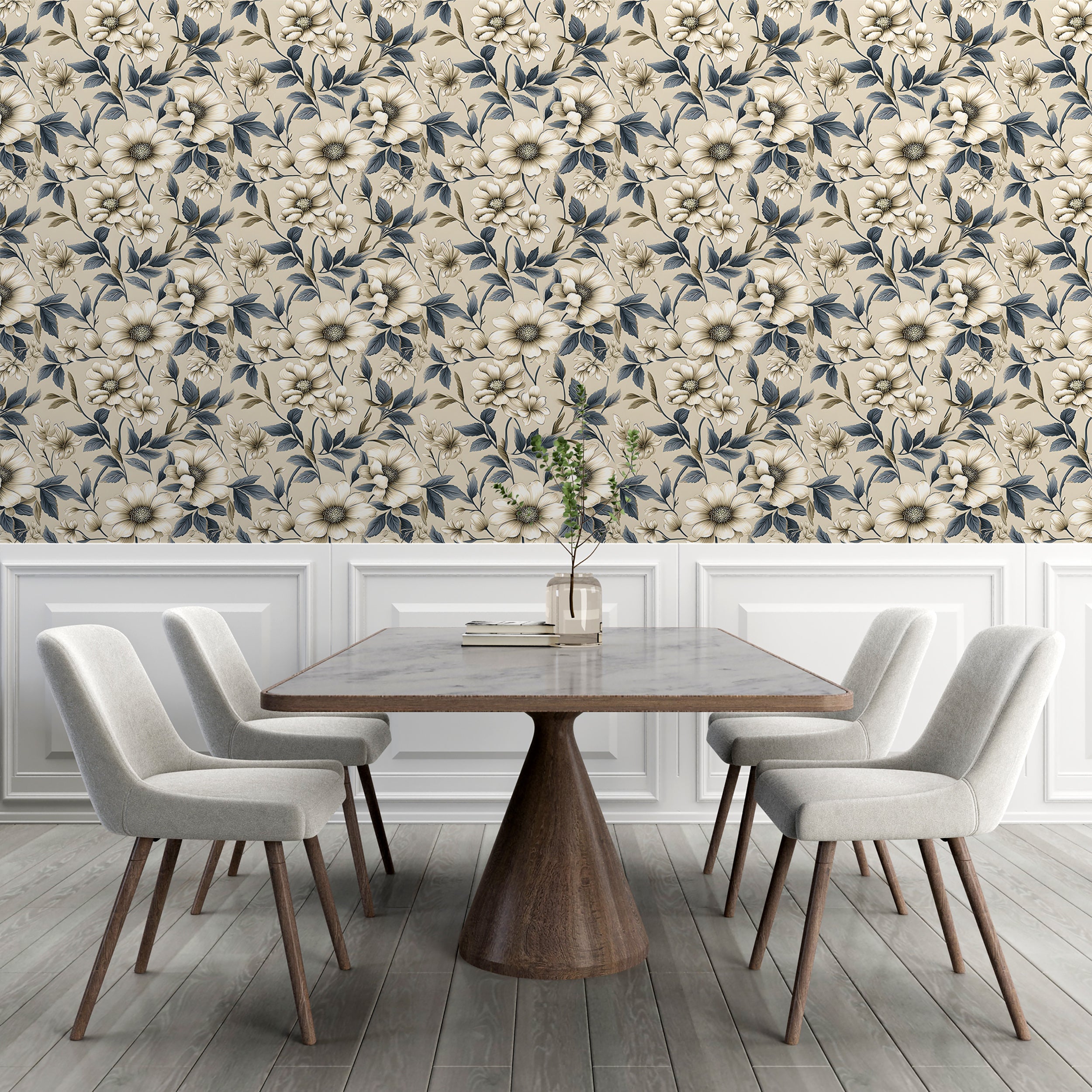 Beige Floral Pattern Self-Adhesive Wallpaper