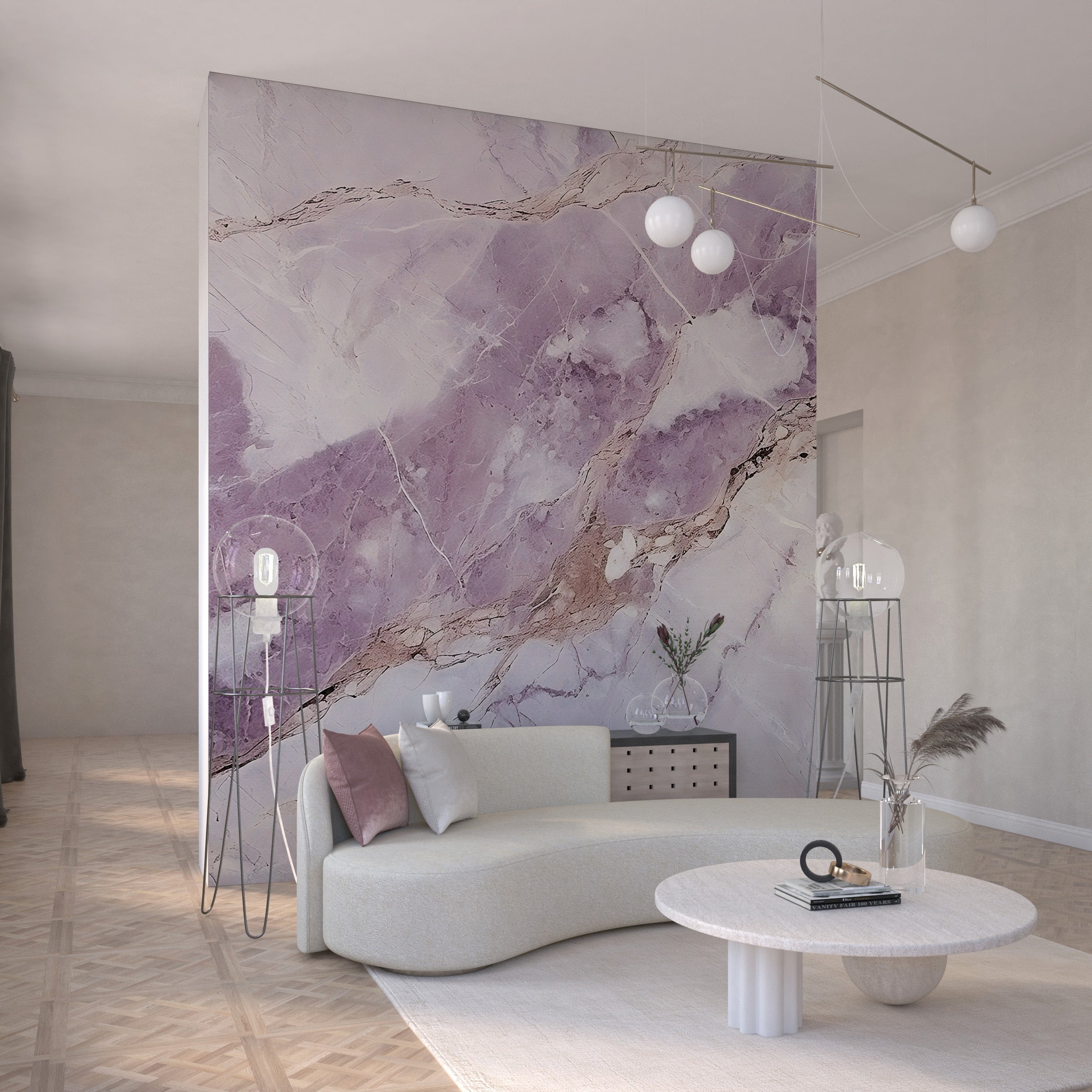 Pink and Grey Marble Mural Elevating Interior Ambience