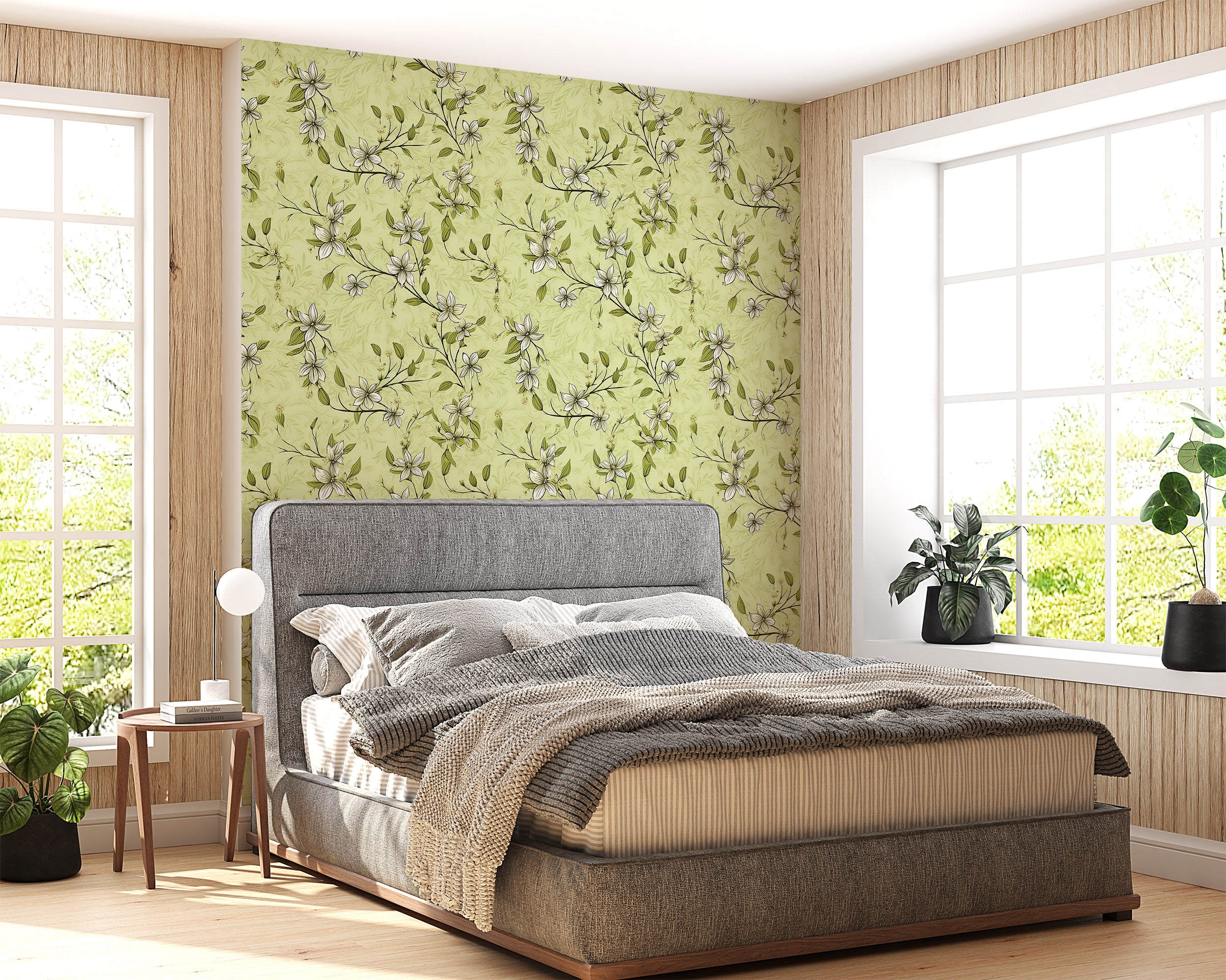 PVC-Free Pistachio Green Floral Wall Covering