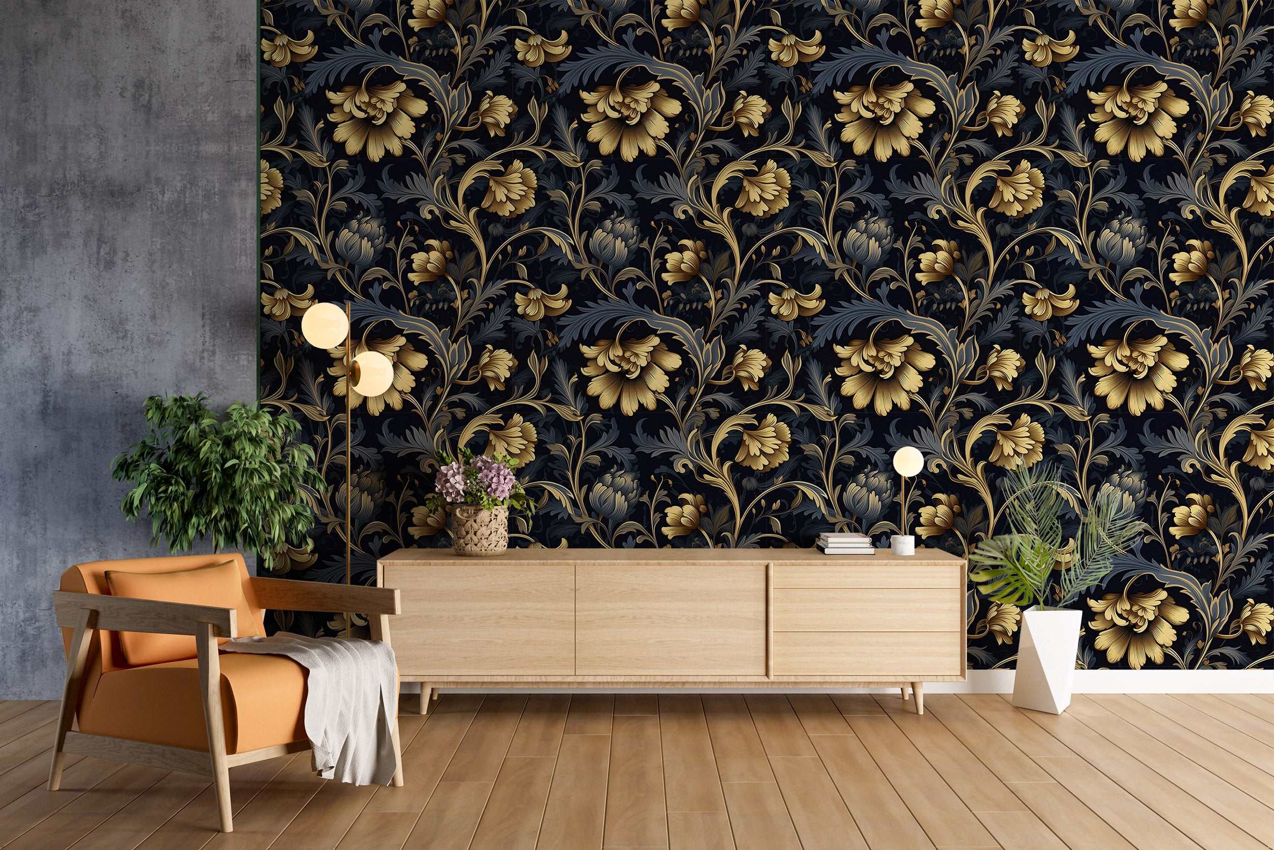Dark Floral Wallpaper Elevating Interior Elegance