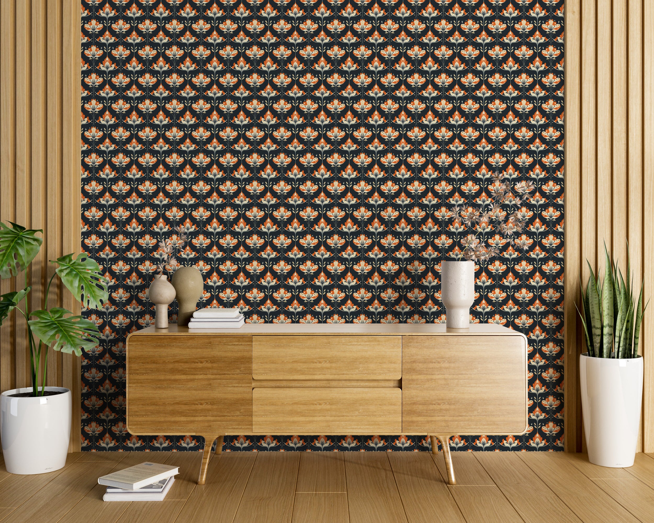 bold folk floral wallpaper
orange charcoal wall mural