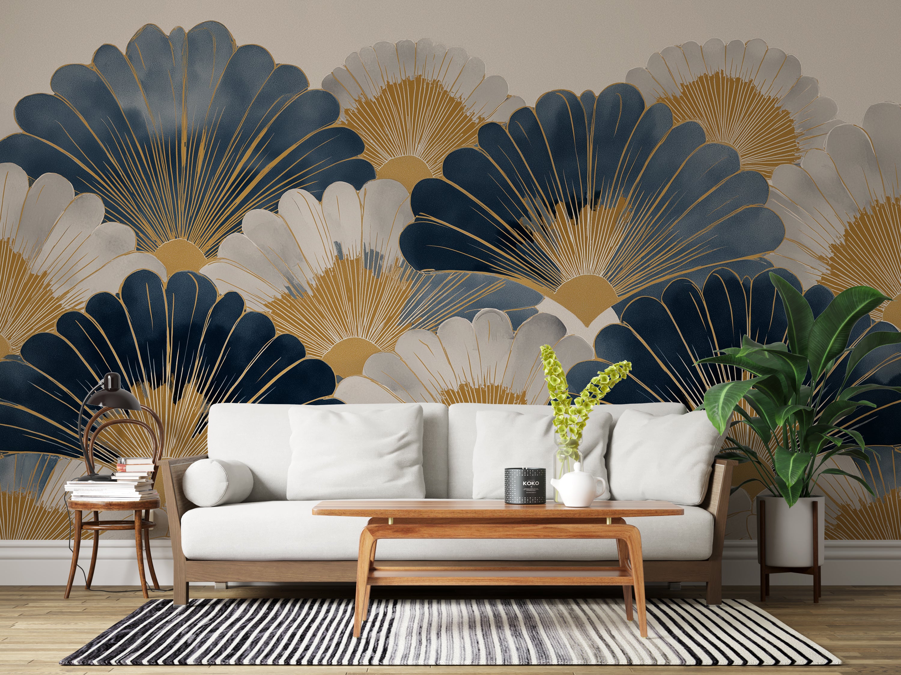 art deco fan mural wallpaper
navy gold wall art design