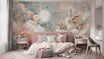 Pastel Bunny Mural for Nursery Kids Room Wall Art with Moon Stars and Clouds in Soft Colors