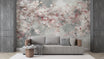 Romantic sakura blossom wall mural in soft pink and gray tones